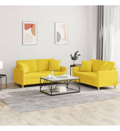 Ensemble de canapés 2 pcs avec coussins jaune clair tissu