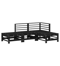 Salon de jardin 4 pcs noir bois massif de pin