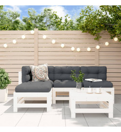 Salon de jardin 5 pcs blanc bois massif de pin