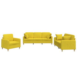 Ensemble de canapés 3 pcs avec coussins jaune clair tissu