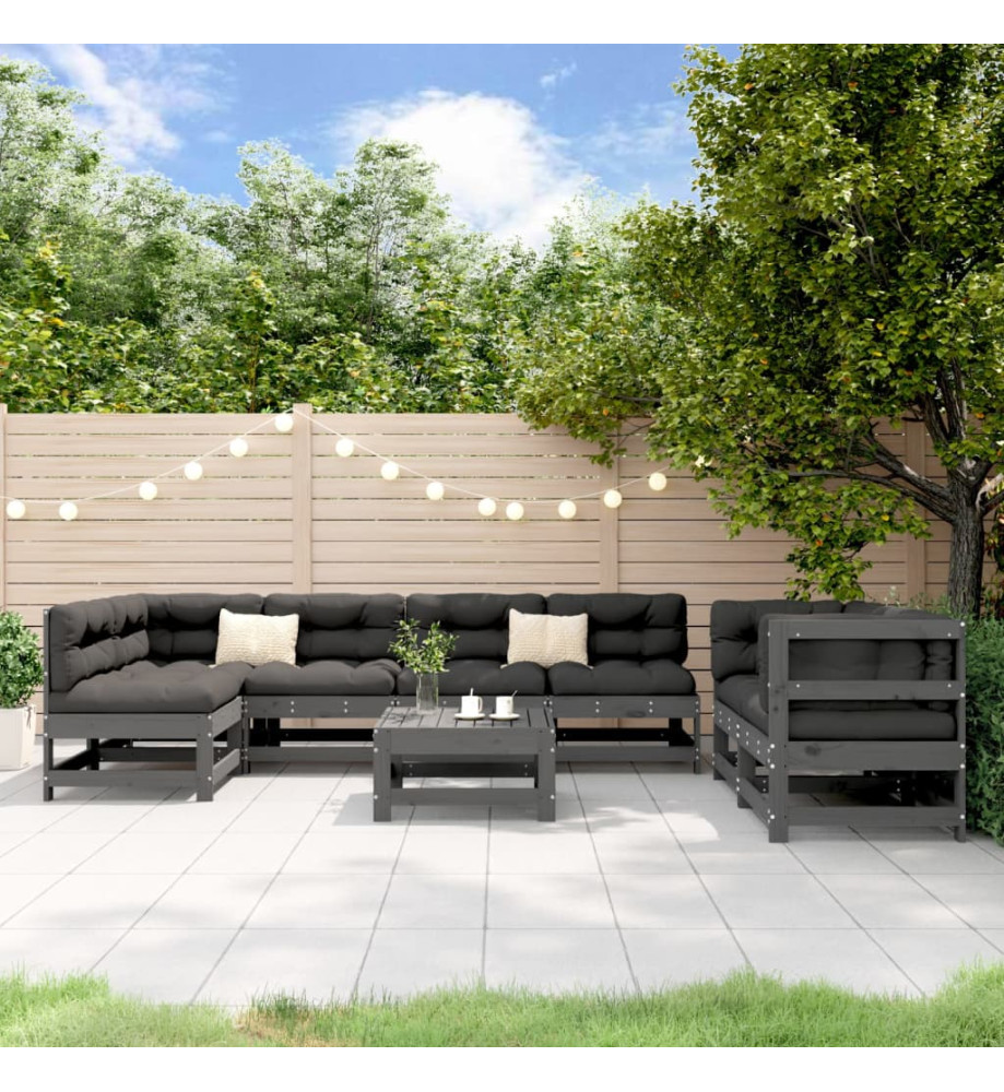 Salon de jardin 8 pcs Gris Bois de pin massif Salon de jardin 8 pcs Gris Bois de pin massif