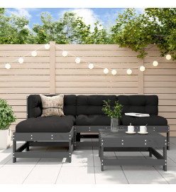 Salon de jardin 5 pcs gris bois massif de pin