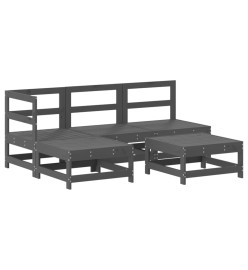 Salon de jardin 5 pcs gris bois massif de pin
