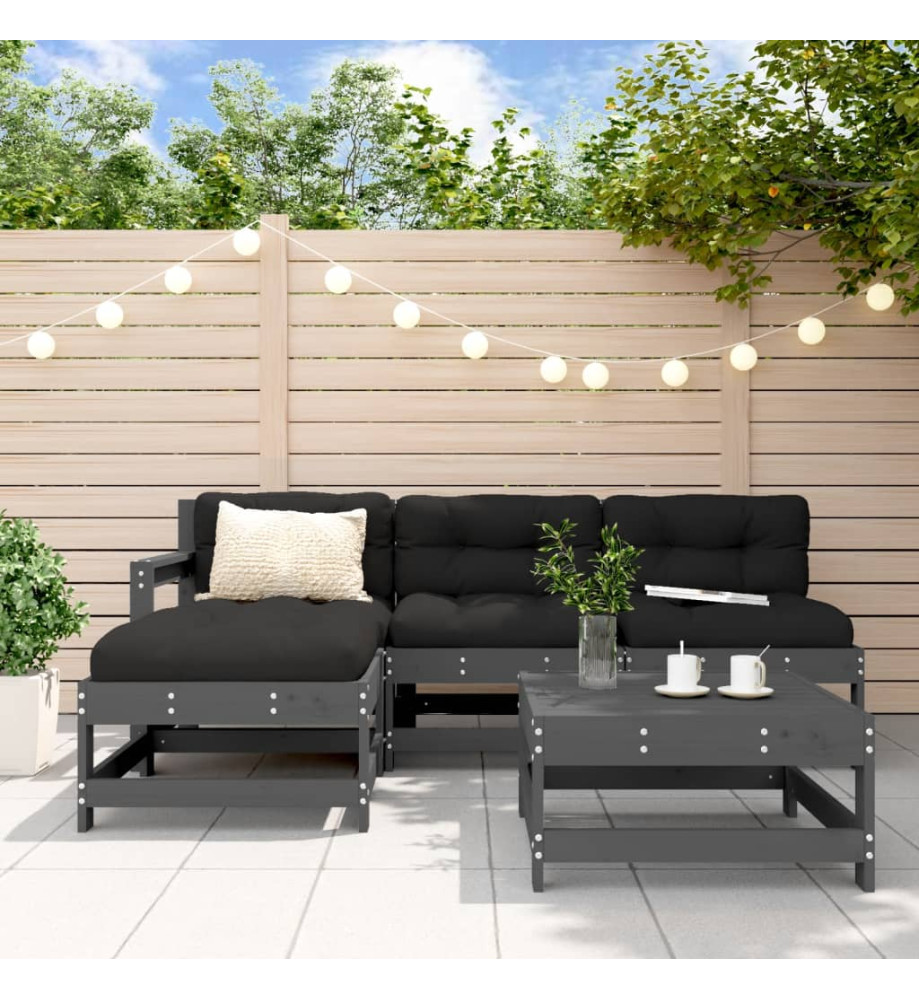 Salon de jardin 5 pcs gris bois massif de pin Salon de jardin 5 pcs gris bois massif de pin