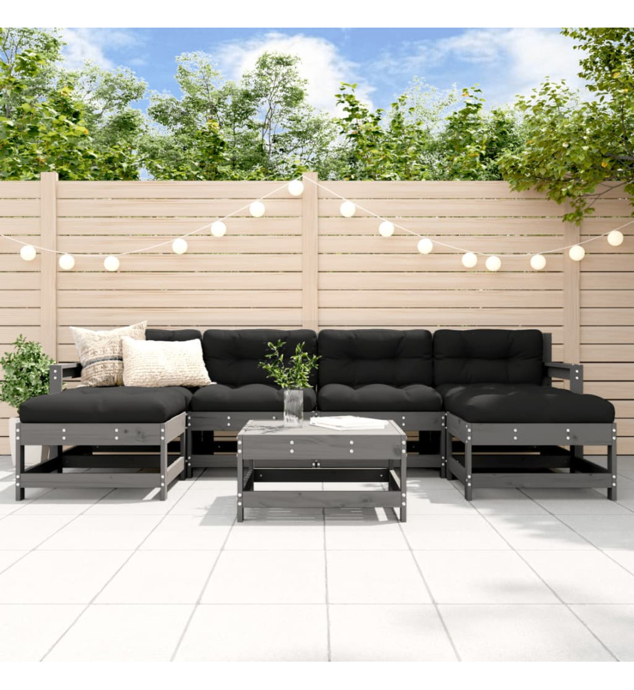 Salon de jardin 7 pcs Gris Bois de pin massif Salon de jardin 7 pcs Gris Bois de pin massif