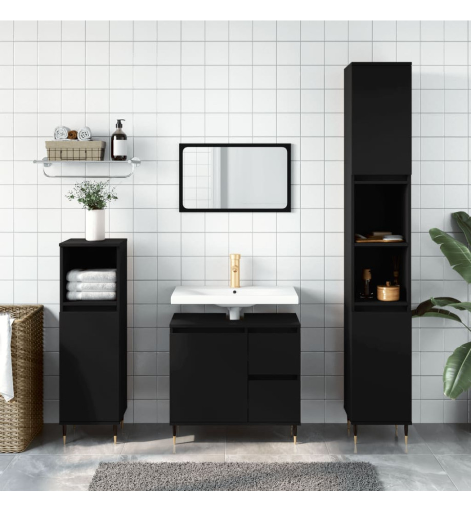 Ensemble de meubles salle de bain 3 pcs noir bois d'ingénierie