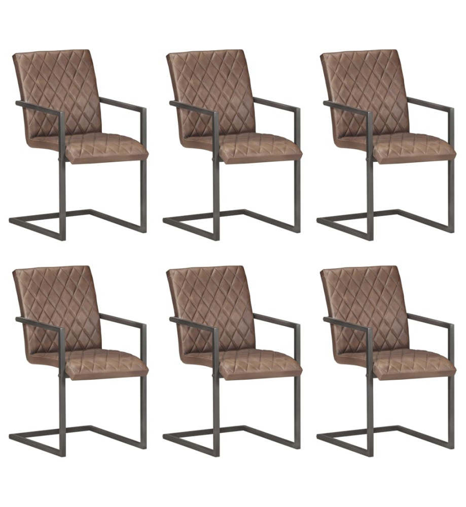 Chaises à manger cantilever lot de 6 marron cuir véritable