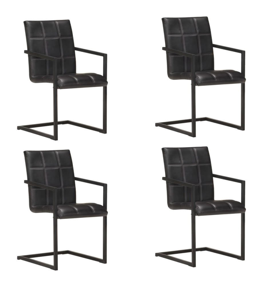 Chaises à manger cantilever lot de 4 noir cuir véritable