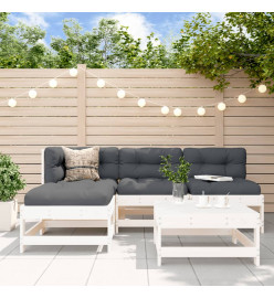 Salon de jardin 5 pcs blanc bois massif de pin