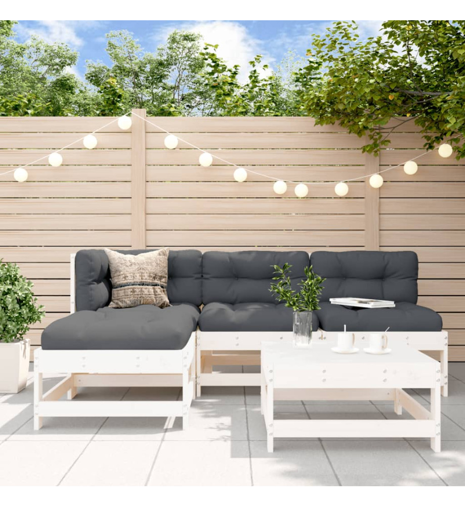 Salon de jardin 5 pcs blanc bois massif de pin Salon de jardin 5 pcs blanc bois massif de pin