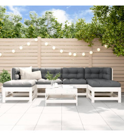 Salon de jardin 7 pcs Blanc Bois de pin massif