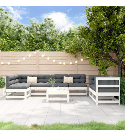 Salon de jardin 8 pcs Blanc Bois de pin massif