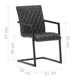 Chaises à manger cantilever lot de 4 noir cuir véritable