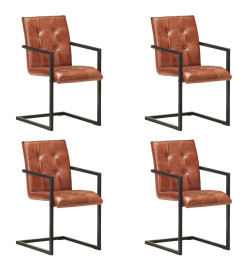 Chaises à manger cantilever lot de 4 marron cuir véritable