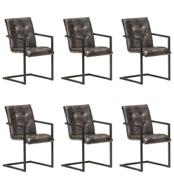 Chaises à manger cantilever lot de 6 gris cuir véritable