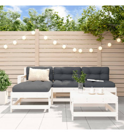Salon de jardin 5 pcs blanc bois massif de pin
