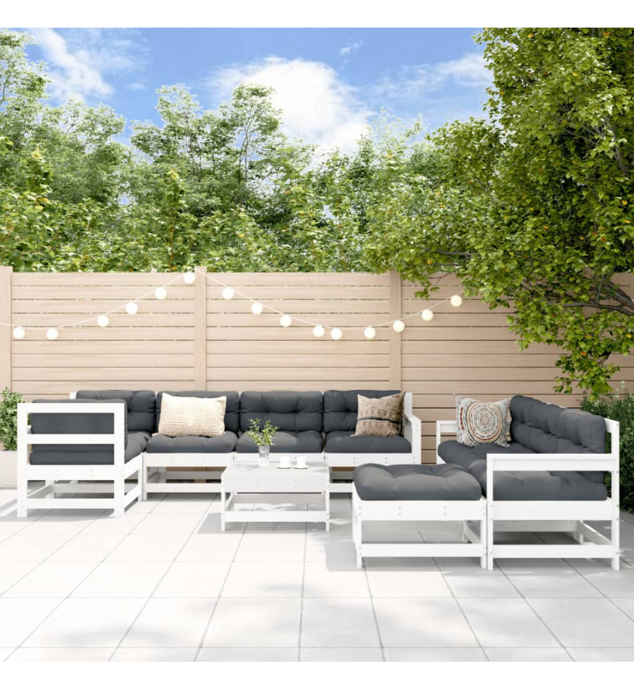 Salon de jardin 10 pcs Blanc Bois de pin massif Salon de jardin 10 pcs Blanc Bois de pin massif