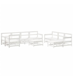 Salon de jardin 10 pcs Blanc Bois de pin massif