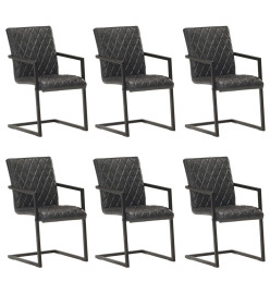 Chaises à manger cantilever lot de 6 noir cuir véritable