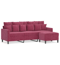 Canapé à 3 places et repose-pieds Rouge bordeaux 180 cm Velours