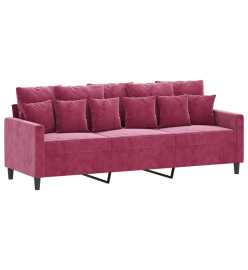 Canapé à 3 places et repose-pieds Rouge bordeaux 180 cm Velours