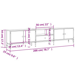 Meuble TV à tiroir chêne brun 200x25x44 cm bois d'ingénierie