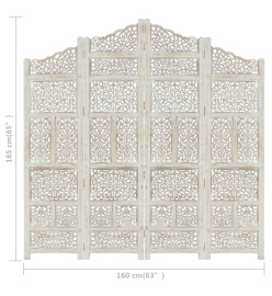 Cloison de séparation 4 panneaux Blanc 160x165 cm Bois manguier