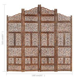 Cloison de séparation 4 panneaux Marron 160x165cm Bois manguier