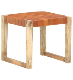 Tabouret Marron clair Cuir véritable et bois de manguier massif