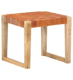 Tabouret Marron clair Cuir véritable et bois de manguier massif