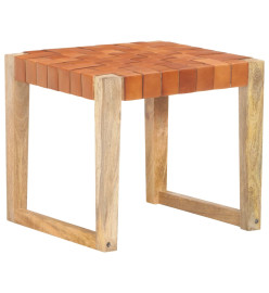 Tabouret Marron clair Cuir véritable et bois de manguier massif