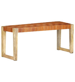 Banc 110 cm Marron Cuir véritable et bois de manguier massif