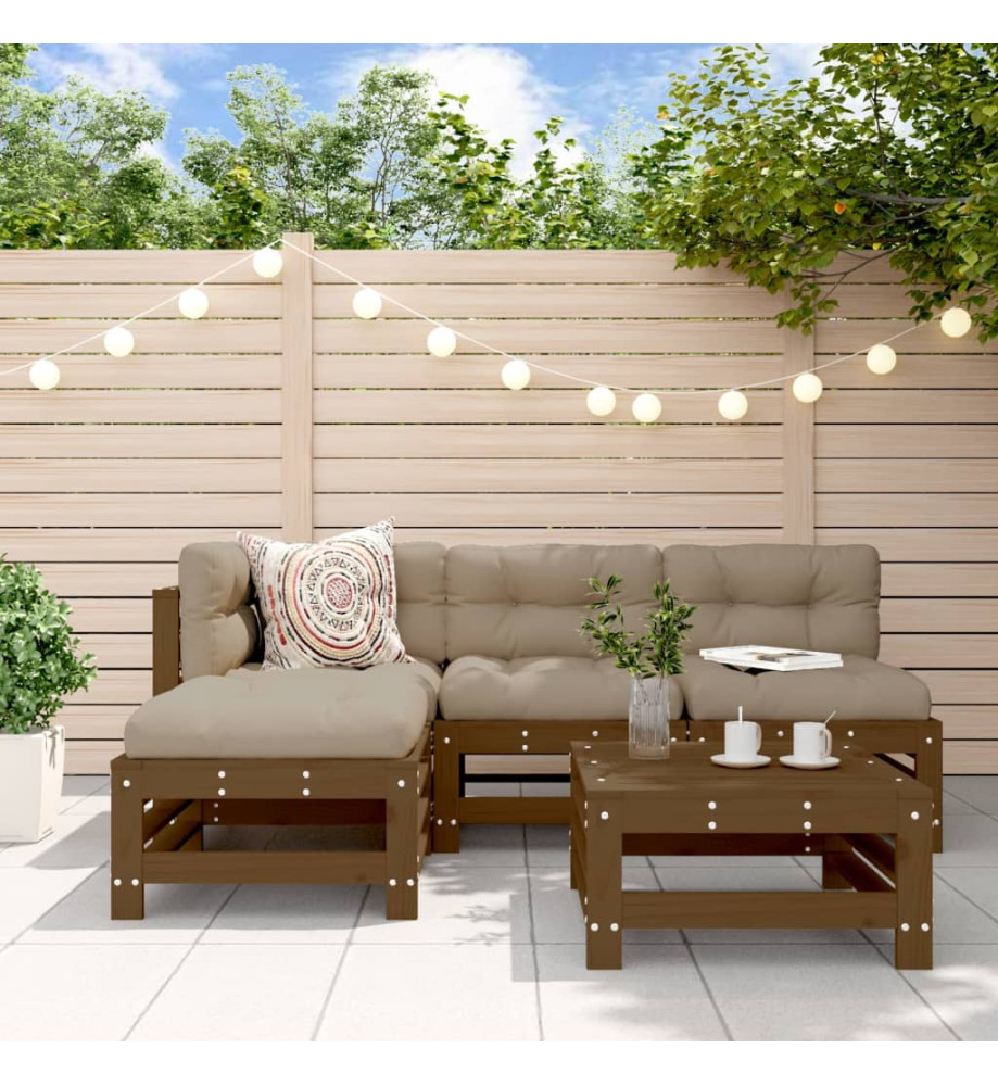 Salon de jardin 5 pcs marron miel bois de pin massif Salon de jardin 5 pcs marron miel bois de pin massif