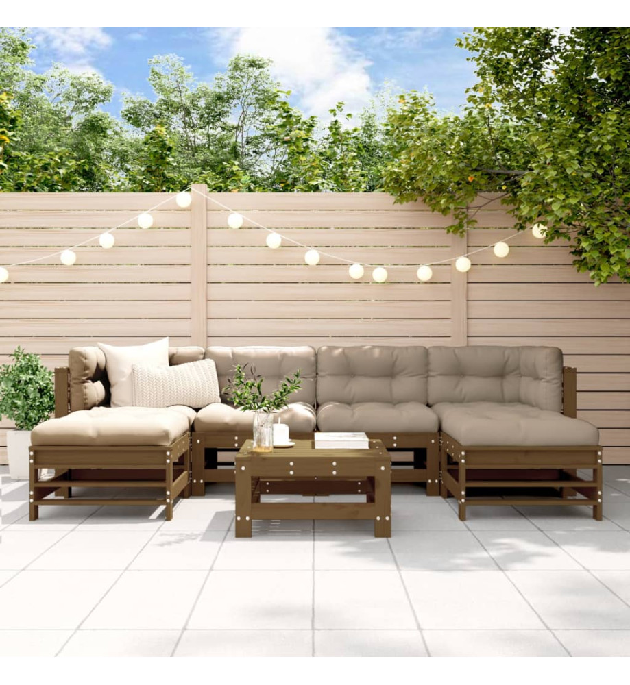 Salon de jardin 7 pcs Marron miel Bois de pin massif Salon de jardin 7 pcs Marron miel Bois de pin massif
