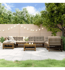 Salon de jardin 8 pcs Marron miel Bois de pin massif