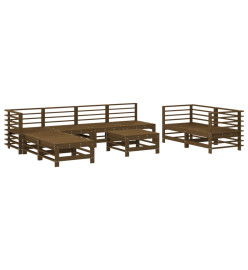 Salon de jardin 9 pcs Marron miel Bois de pin massif