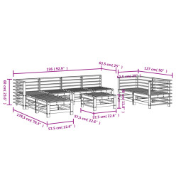 Salon de jardin 9 pcs Marron miel Bois de pin massif