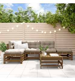 Salon de jardin 6 pcs Marron miel Bois de pin massif