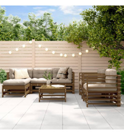 Salon de jardin 7 pcs Marron miel Bois de pin massif