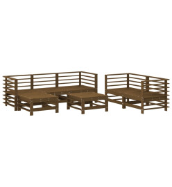 Salon de jardin 7 pcs Marron miel Bois de pin massif