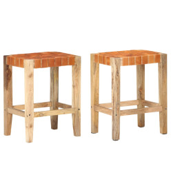 Tabourets de bar lot de 2 marron cuir véritable 60 cm