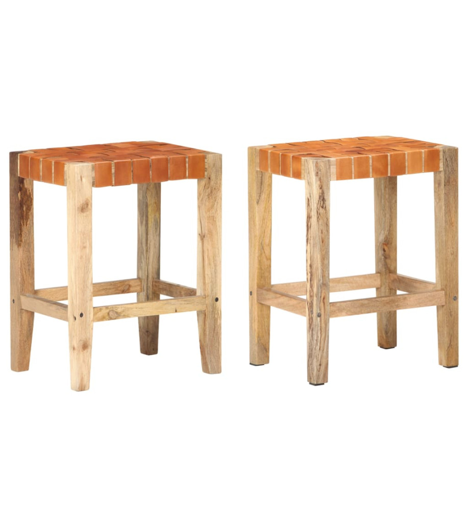 Tabourets de bar lot de 2 marron cuir véritable 60 cm