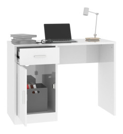 Bureau avec tiroir et armoire Blanc brillant 100x40x73 cm