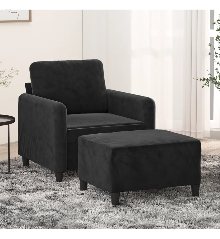 Fauteuil avec repose-pied Noir 60 cm Velours