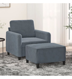 Fauteuil avec repose-pied Gris foncé 60 cm Velours