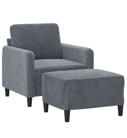 Fauteuil avec repose-pied Gris foncé 60 cm Velours