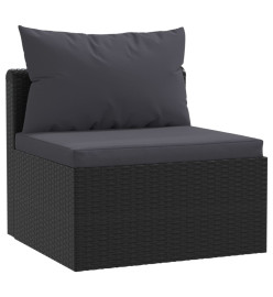 Salon de jardin 7 pcs avec coussins Résine tressée Noir