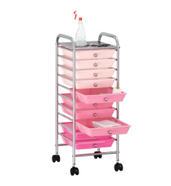 Chariot de rangement mobile à 10 tiroirs Ombre Rose Plastique