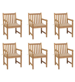 Chaises de jardin 6 pcs avec coussins beige Bois de teck massif