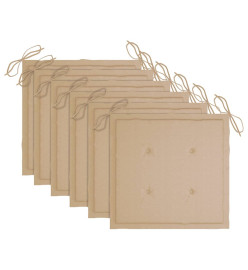 Chaises de jardin 6 pcs avec coussins beige Bois de teck massif